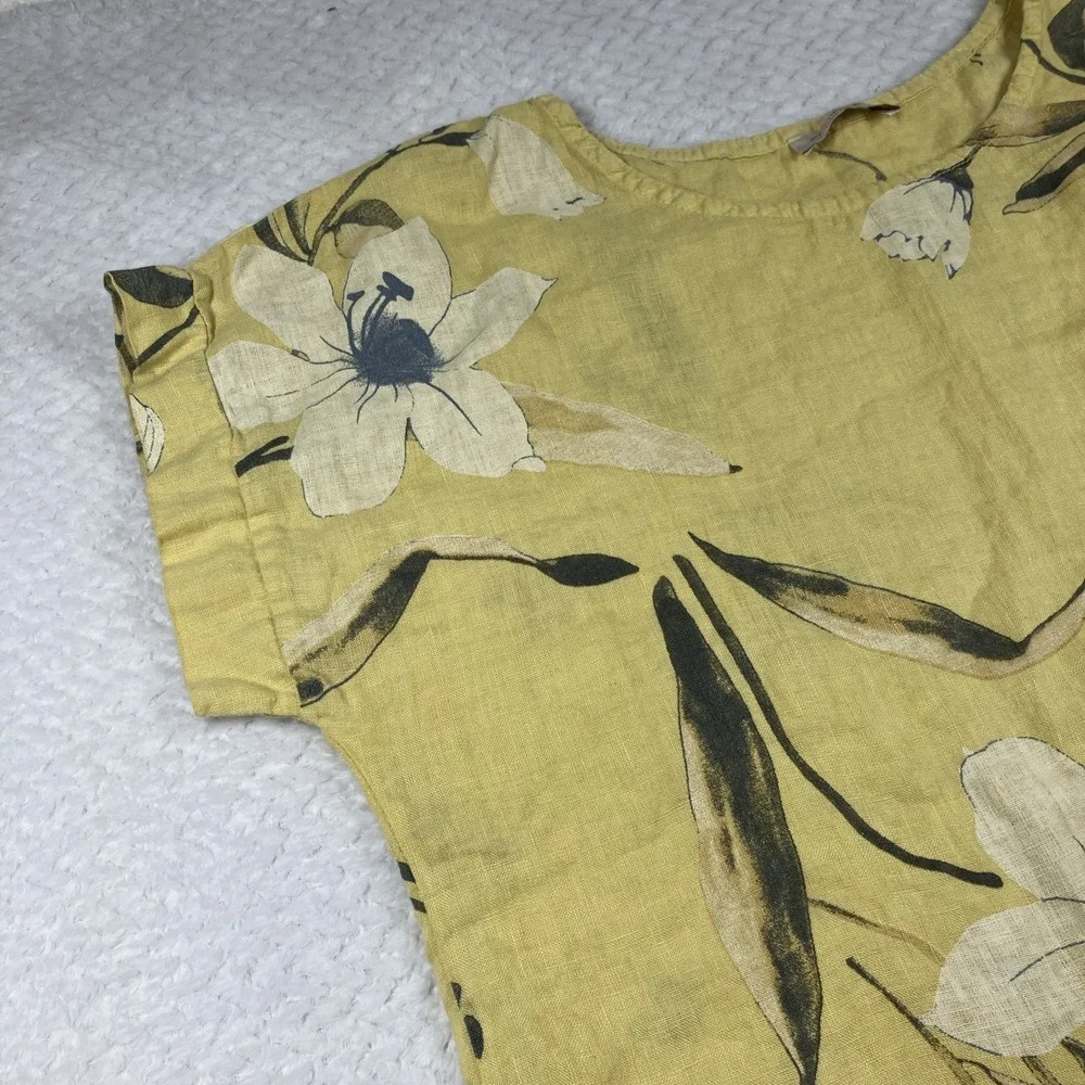 Bellambia 100% Linen Top‎ Women's Medium Floral Boho Coastal Italy Lagenlook